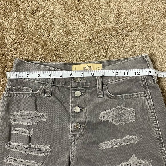Hollister High Rise Short Short Denim Shorts Size 1 Gray Distressed Button Fly - Picture 4 of 5